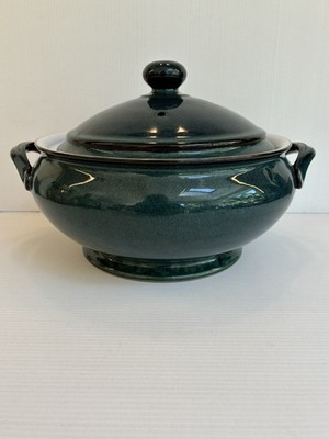 DENBY, türkis grün blau runde Auflaufform mit Deckel. Steinzeug.