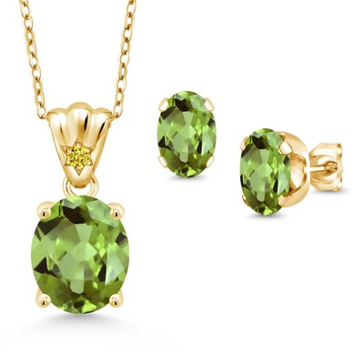 18K Yellow Gold Plated Silver Peridot and Golden Yellow Zirconia Pendant and