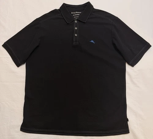Tommy Bahama IslandZone Supima Men’s L Black Knit Short Sleeve Cotton Polo - product listing photo