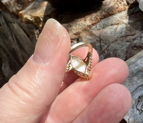 Vintage Antique 14kt Yellow Gold 8 X 16mm Marquise Opal Bypass Ring Sz 5.25 - Picture 7 of 10