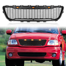 Black Front Grille Fits For Ford F150 1999 2000 2001 2002 2003 With Led Lights