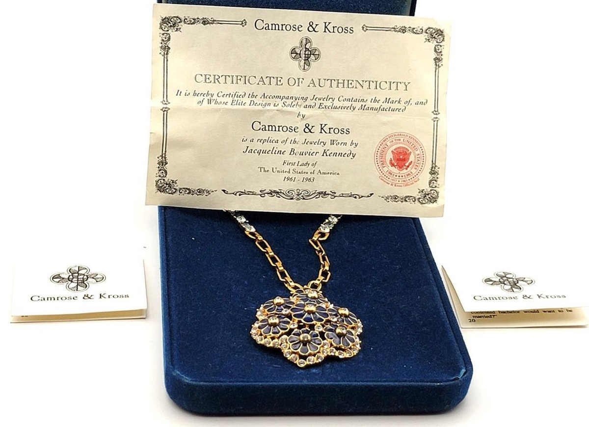 New Box CAMROSE & KROSS Jackie Kennedy JBK Blue w Stones Brooch