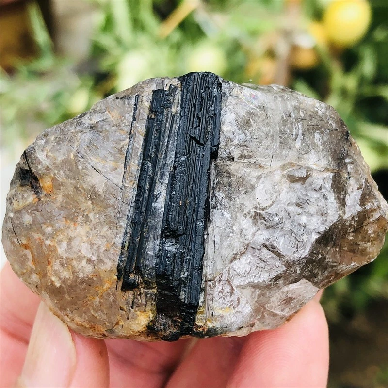 90g Natural Black Tourmaline Rutilated Quartz Crystal Raw Stone
