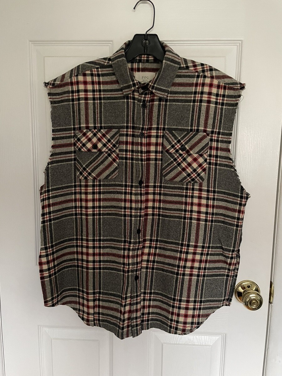トップス FOG Sleeveless Plaid Flannel Shirt FEAR OF GOD FOG Sleeveless Plaid Flannel Shirt Grey Men's - US