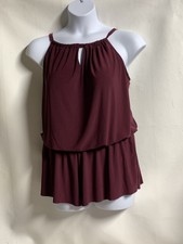 Aqua Green size 16W burgundy peephole lightly padded one piece swimsuit. S11