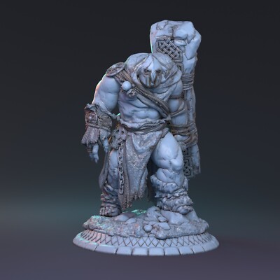 Wachsamer Halbriese Miniatur Oger mit Rammbock Figur für Tabletop wie D&D 5e DSA