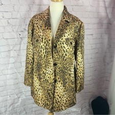 chico's 3 Leopard Print Jacket blazer shacket layer womens XL metallic gold