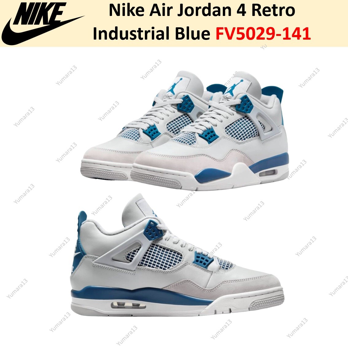 Nike Air Jordan 4 Retro Industrial Blue FV5029-141 Men's Nike Air Jordan 4 Retro Industrial Blue FV5029-141 Men's