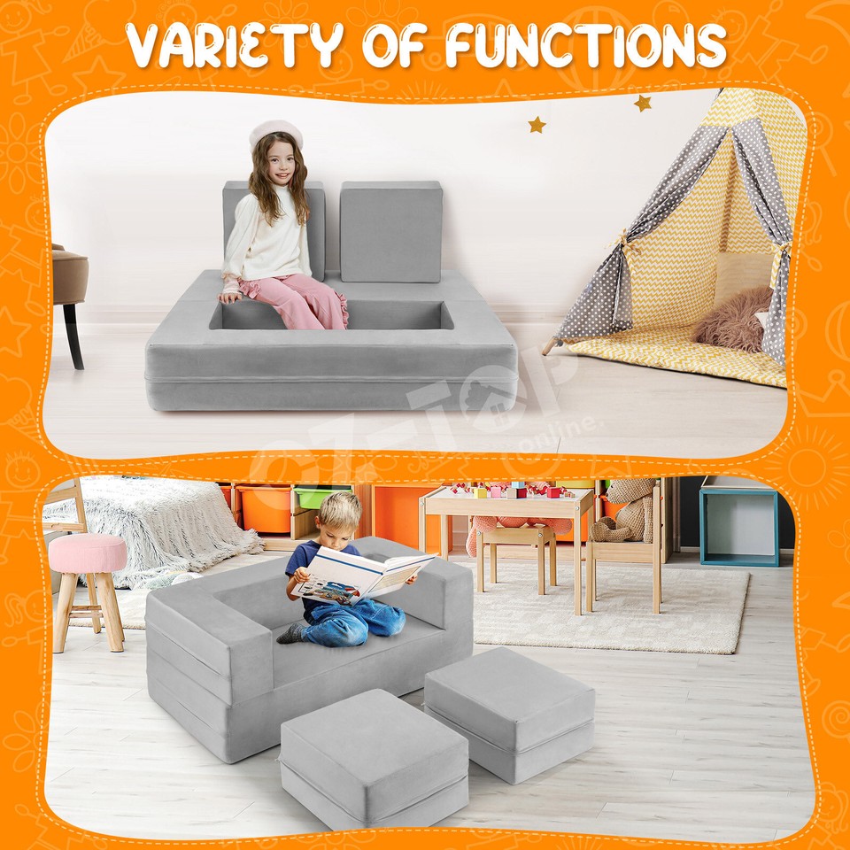 Modular Kids Sofa Set Play Couch Convertible Lounge Chair Toddler Bed