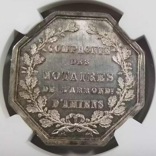 France 1854 Jeton Feauardent-12 D' Amiens notaries silver medal ngc ms63 - Picture 4 of 4