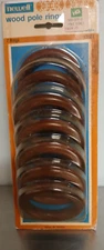 NIP 7 Pc Walnut Wooden Curtain Drapery Rings w Hook Eyes-Use w 2-1/4" Dia Poles