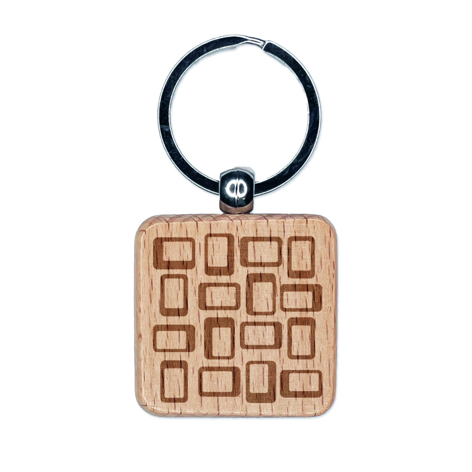 Midcentury Engraved Wood Square Keychain Charm with Rectangle Design  