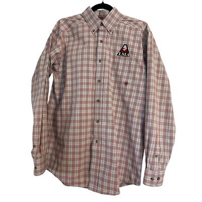 Ariat Mens M Red Plaid Pro Series Button Up Long Sleeve Vented Western Shirt