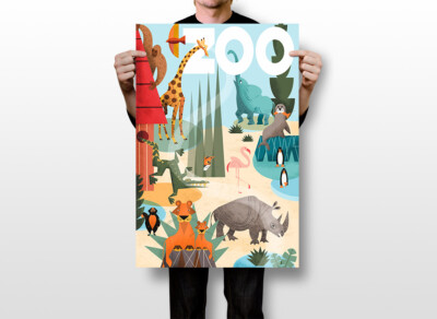 Zoo All Of Animals Design Original Vintage Wall Art Home Decor
