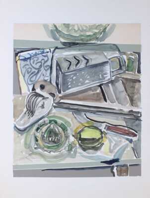 Heinz Reiss (1923 Haßloch - 2008) - Stillleben mit Zitrone und Messer Aquarell