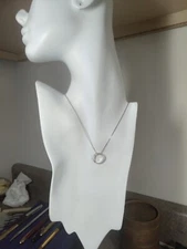 14K White Gold Diamond Circle Pendant and 16" Necklace