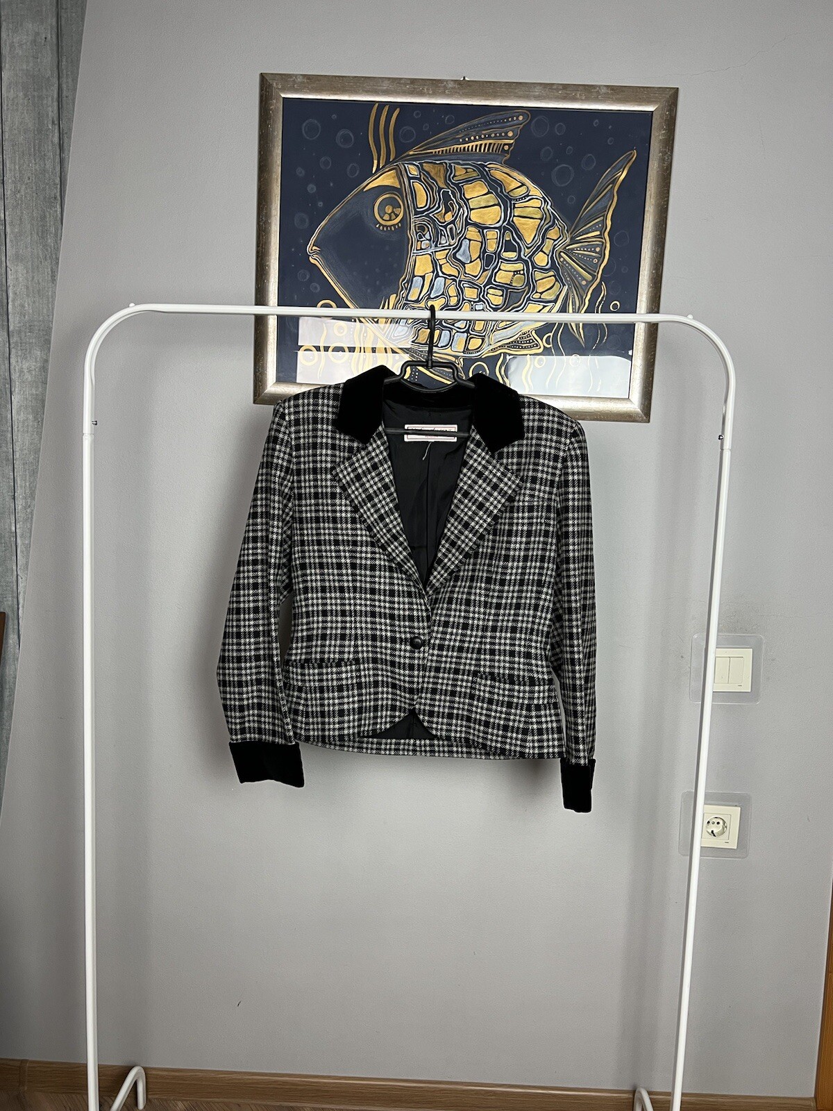 Tuta YSL Saint Laurent Variation vintage grigia gonna a quadri taglia 48 50 (16 18 US)