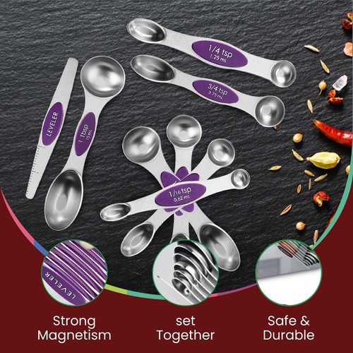 Magnetic Dual Sided Measuring Spoons w/ Leveler Stainless Kitchen Tool -Set of 9 - Picture 51 of 116