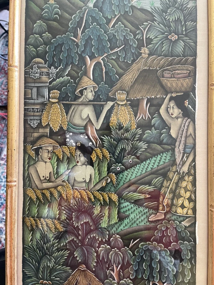 IMD BAWA UBUD BALI ORIGINAL ACRÍLICO SOBRE LIENZO grande 240 pulgadas cuadradas. cristal y marco Foto 4 de 4