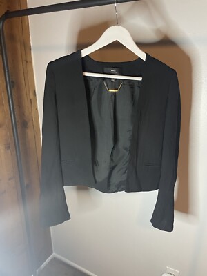 MNG COLLECTION Women s XXS Open Front Cropped Blazer Jacket Black Pockets
