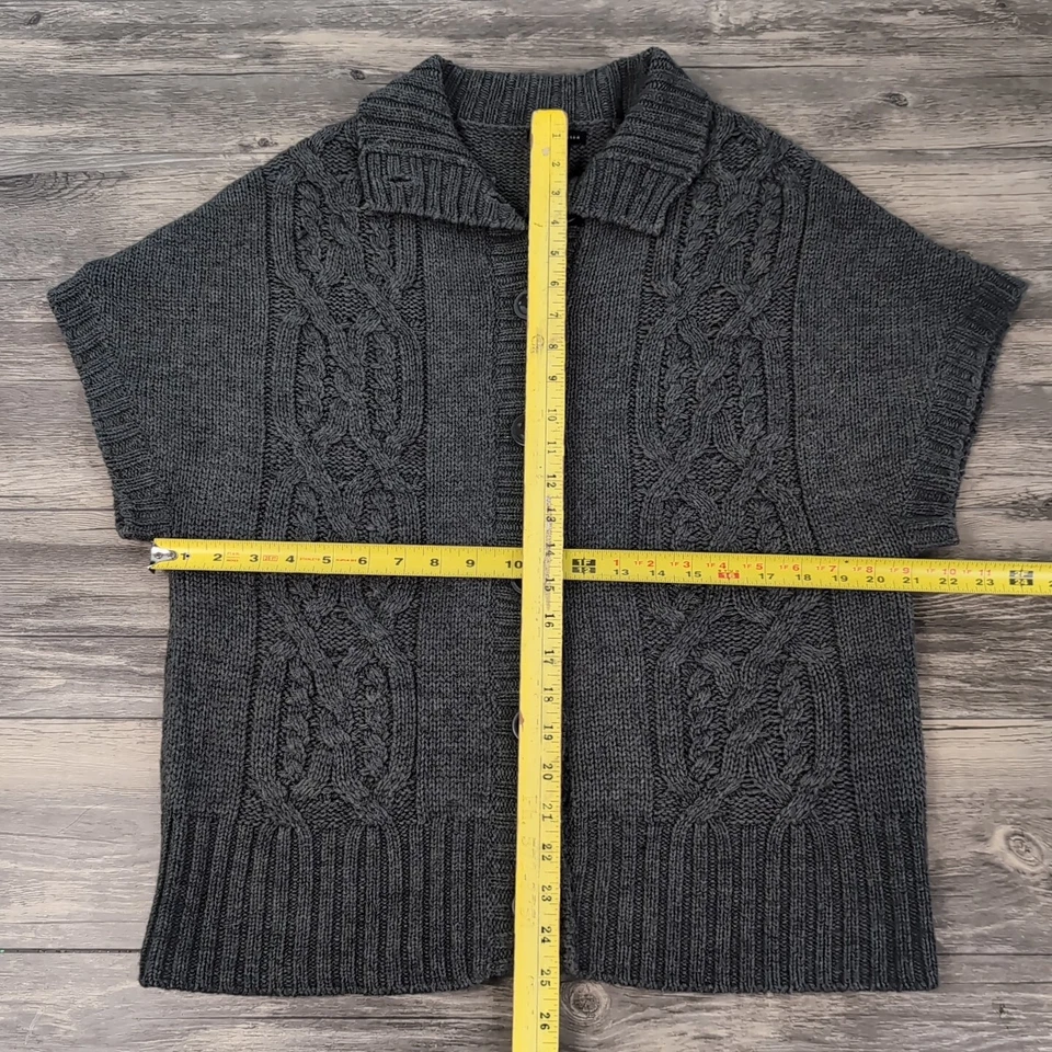 Suéter Lauren Hansen Cárdigan Grande Gris Cable Grueso Tejido Manga Corta Foto 4 de 4