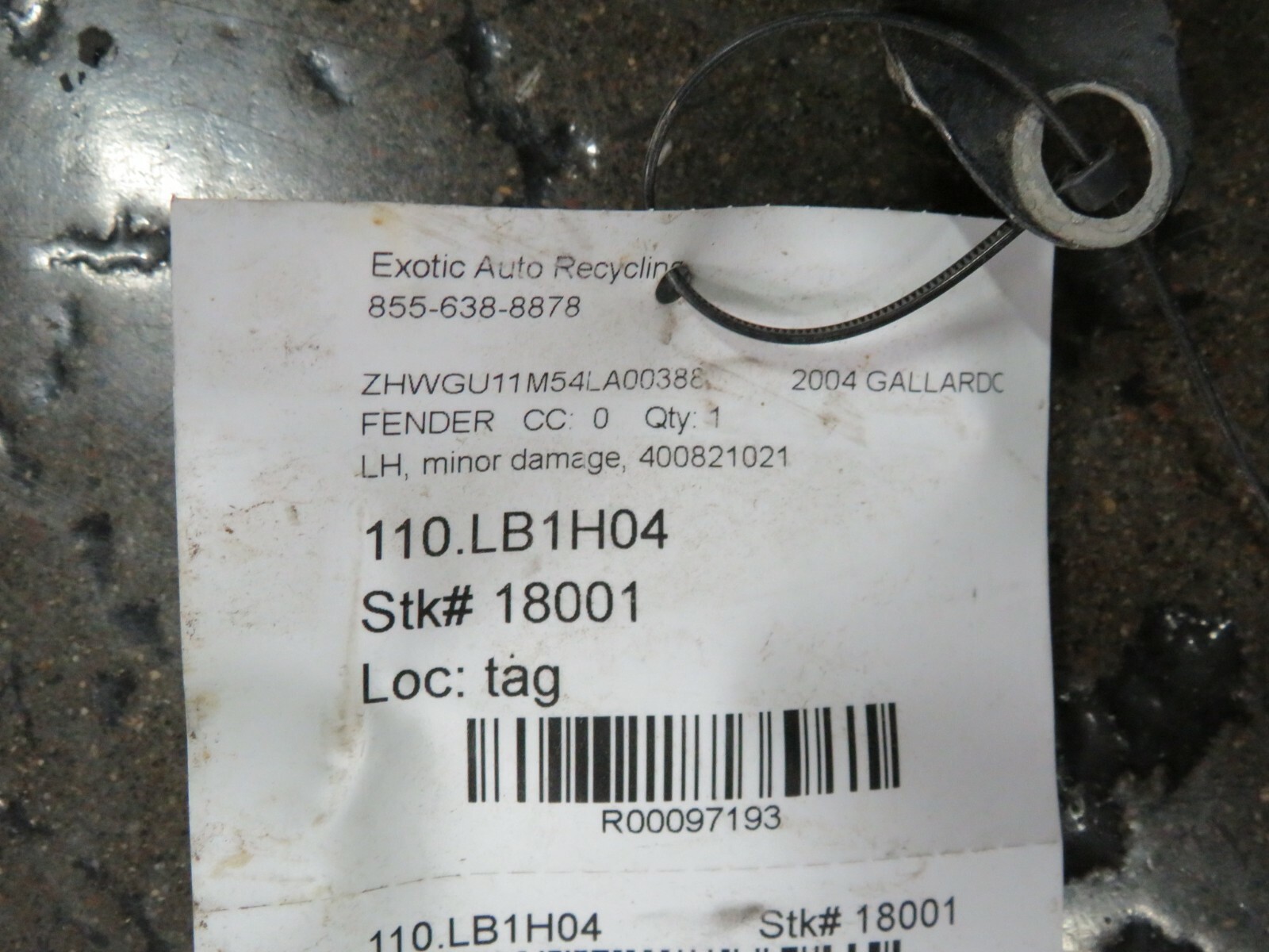 04-08 Lamborghini Gallardo, LH, Left, Fender, Grey, Damaged, Used, P/N 400821021