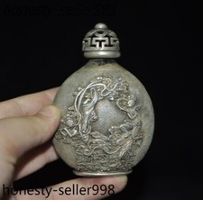 Statua bellezza fata argento tibetana antica dinastia cinese marcata 3,2'' bottiglia tabacco da fiuto