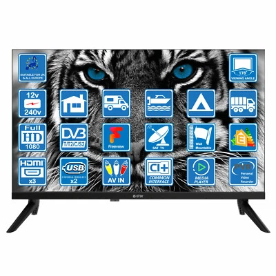E-STAR TV de 22" 12V o 240V sin marco Full HD 1080p 3xHDMI 2xUSB autocaravanas caravana barco