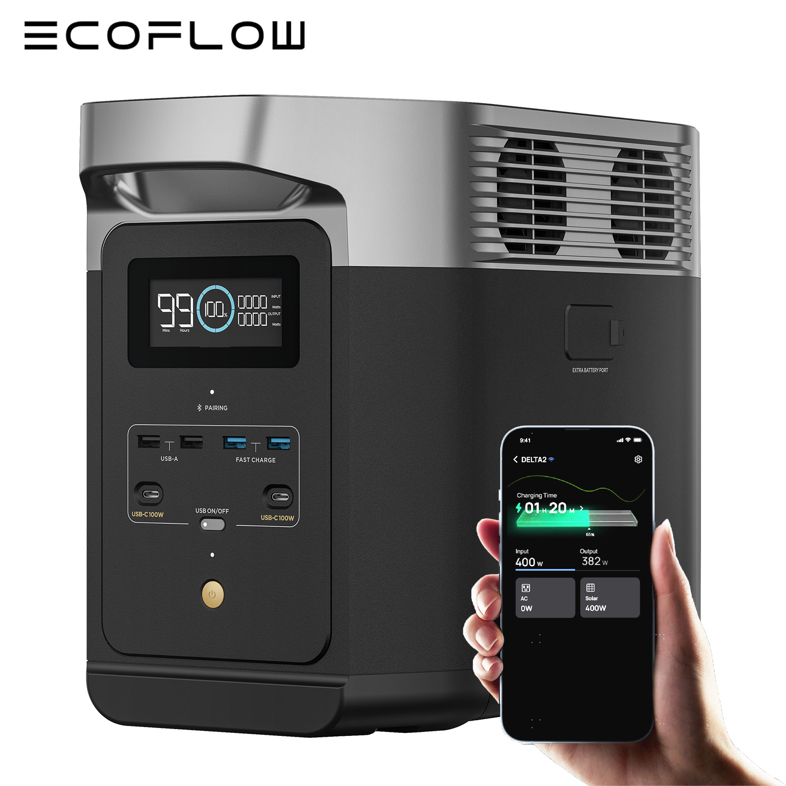 Ecoflow Delta 2 Station électrique 1024Wh 2400W Max Générateur Solaire Portable