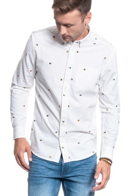 Wrangler - 1 Pocket Shirt with Embroidery Worker Button Down - Real White - M