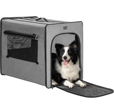 Dog Travel Crate, Soft Dog Crate 31 Inch with Thicken Mat-Grey