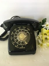 Vintage Black Rotary Desk Phone Automatic Electric Made In Northlake Illinois