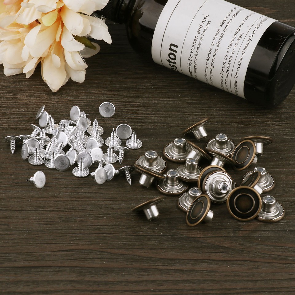 50 Set Metal Denim Jeans Tack Snap Buttons Rivet Repair Replacement+Box ...