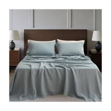 100 Natural Linen Sheets Set 4 Piece - Washed Linen Bedding Set with 16" Dee...