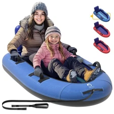 QPAU Snow Sled with Premium Canvas Cover, 2 Person Inflatable Heavy Duty Snow...