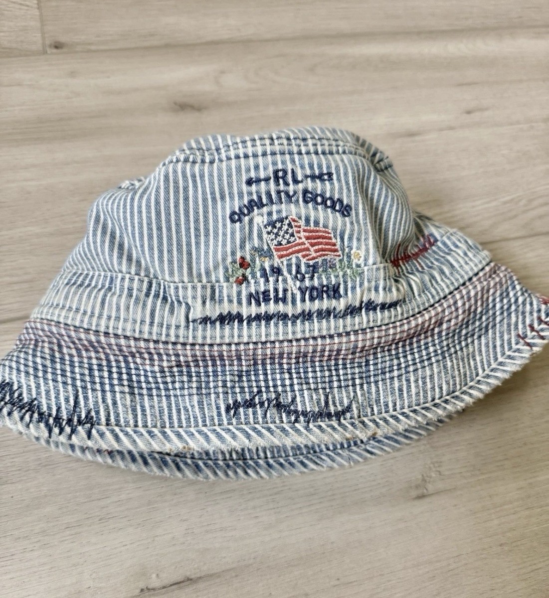 Polo Ralph Lauren Quality Goods 1967 NY Distressed Denim Striped