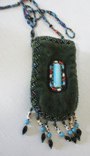 HANDMADE SILK  VELVET SOUTHWESTERN BEADED MEDICINE POUCH/MINI COIN PURSE