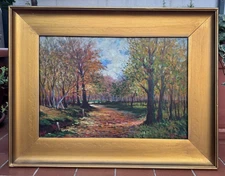 ANTICO DIPINTO AD OLIO - PAESAGGIO BOSCHIVO - AUTUNNO - FIRMATO - PRIMI '900