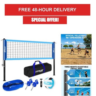 Fitplay Sports Portable Volleyball Net Set with Adjustable Height & Carry Bag