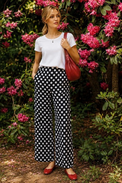 Country Road Wide Leg Pants Size 14 Black White Polka Dot Palazzo Pants