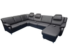 Polinova Wohnlandschaft N3480L Echtleder Torro schwarz, Federkern, mot. Canapé