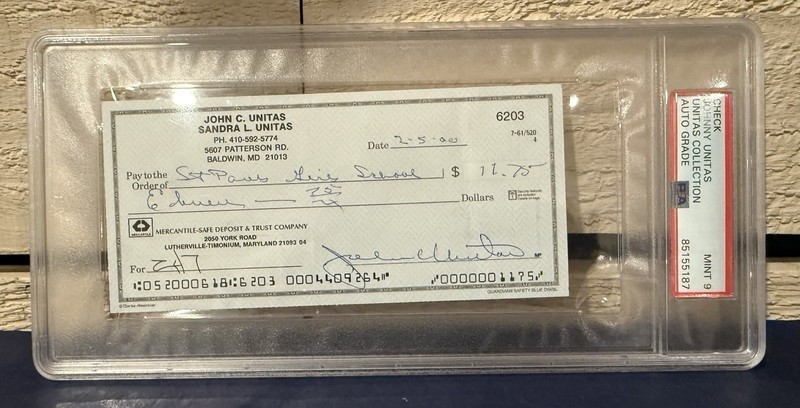 Johnny Unitas Signed Check