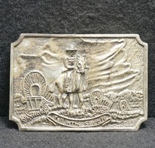 WG07146 VINTAGE 1970s  TALL IN THE SADDLE  WESTERN COWBOY ON HORSE BELT BUCKLE