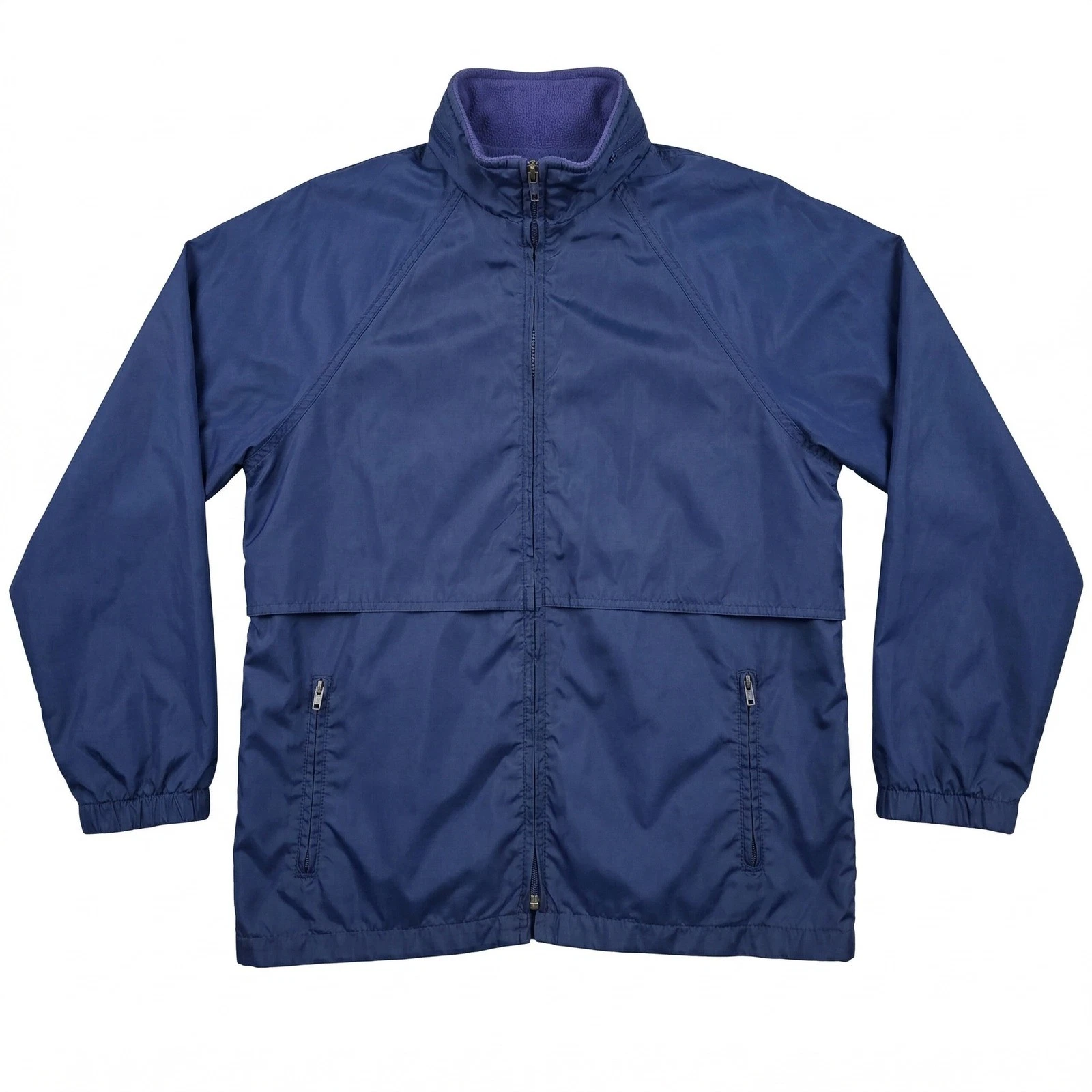 Navy Blue Nylon Windbreaker Full Zip Jacket Vented Back Sporty Lightweight