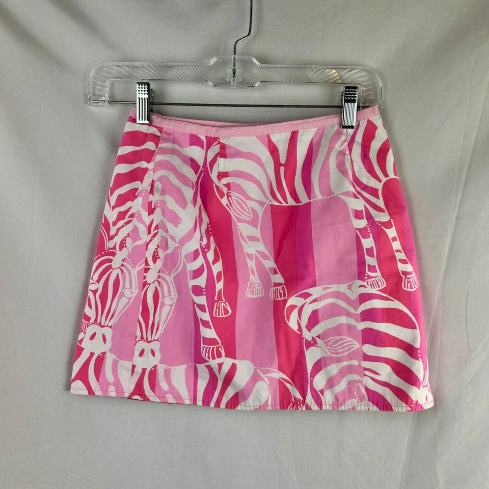 Vintage Lilly Pulitzer Reversible Skirt Girls 8 Pink Butterfly Zebra White Label - Image 3 of 4