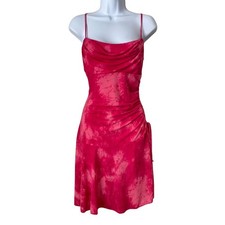 Vintage Y2K Cowl Neck Empire Waist Ruched Mini Dress Ruby Rox Pink Womens Large