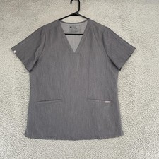 FIGS Casma Scrub Top Womens Gray Technical Stretch V-Neck Pocket Shirt