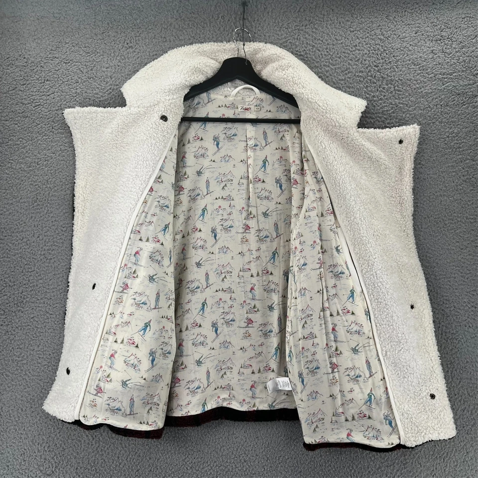 Chaqueta Faherty Mujer Pequeña Roja a Cuadros Montana Moto Abrigo Sherpa Polar Foto 4 de 4