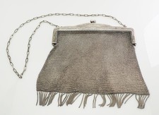 Antique 800 silver Diana mesh purse hand bag w tassels