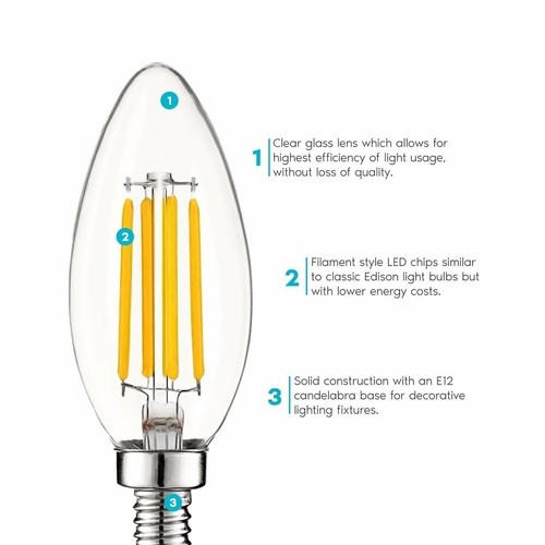 12-Pack Luxrite E12 LED Bulb 60W Equivalent 2700K 550lm Dimmable Candelabra Bulb - Picture 3 of 7